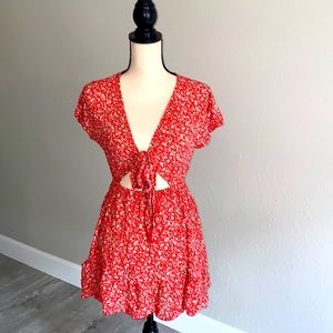 Super cute floral dress with halter tie-front and cut-out